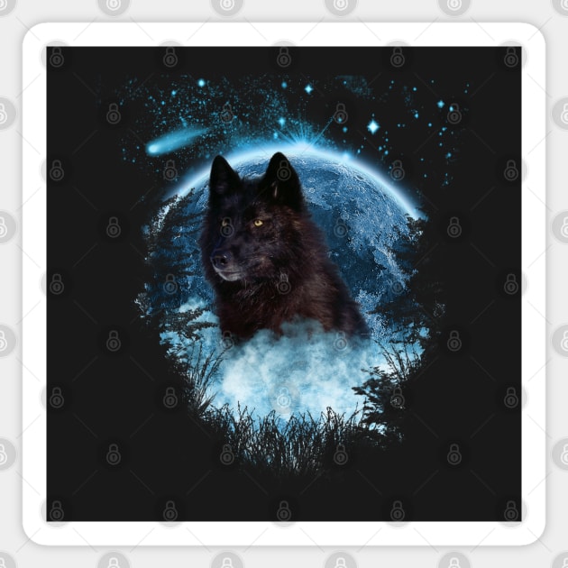 Black Wolf Blue Moon Full Scape Sticker by Ratherkool
